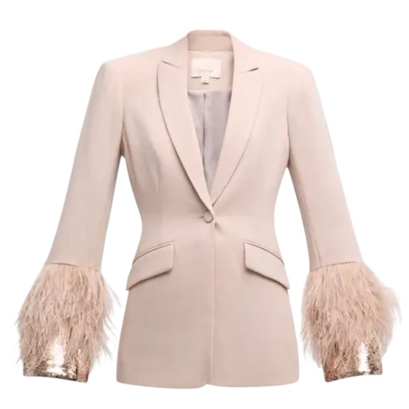 cinq a sept Jackets & Blazers - NWT Cinq à Sept Cheyenne Crepe Blazer Jacket Sequin & Feather Sleeves Sz 4